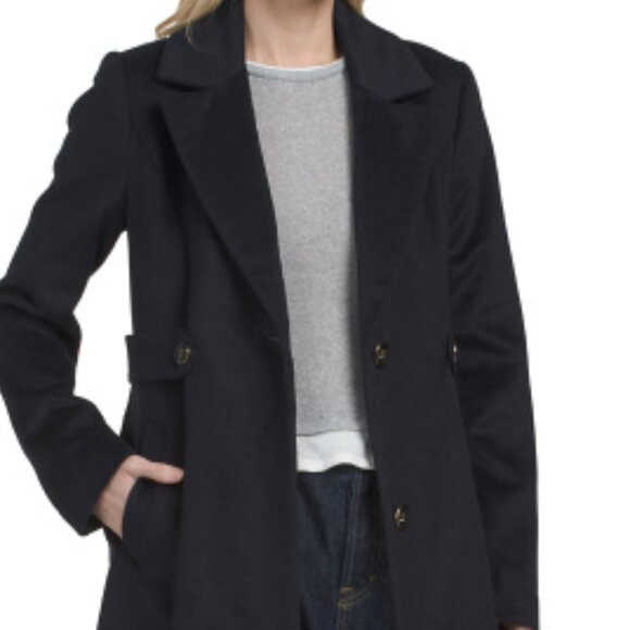 COLE HAAN Navy Wool Blend Single Breasted Coat - Picture 3 of 3